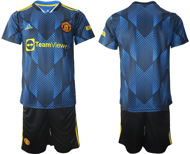 Men 2021-2022 Club Manchester United Second away blue blank Soccer Jersey->manchester united jersey->Soccer Club Jersey